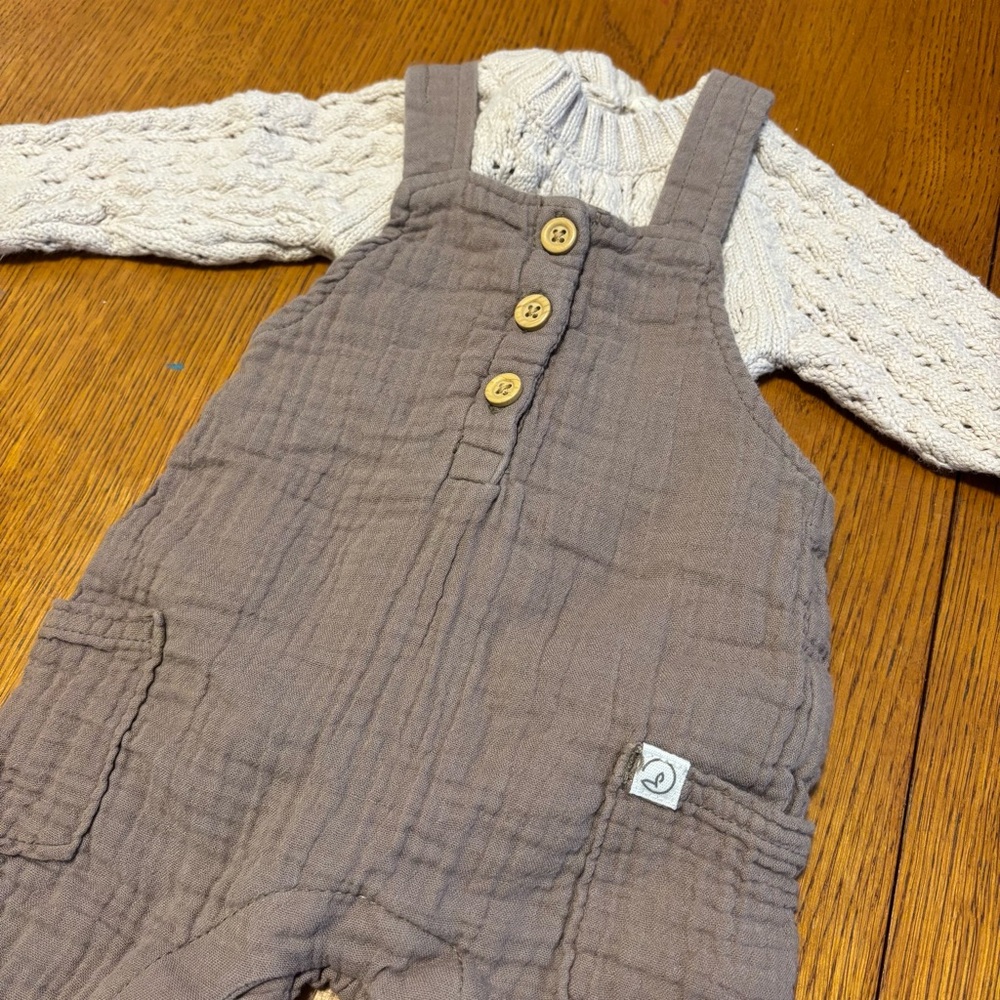 Olive & Cradle and Organic Little Planet Brown Kids Overalls